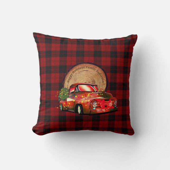 Coussin Rouge rustique Camion Xmas Décor Buffalo Plaid Rou (Recto)