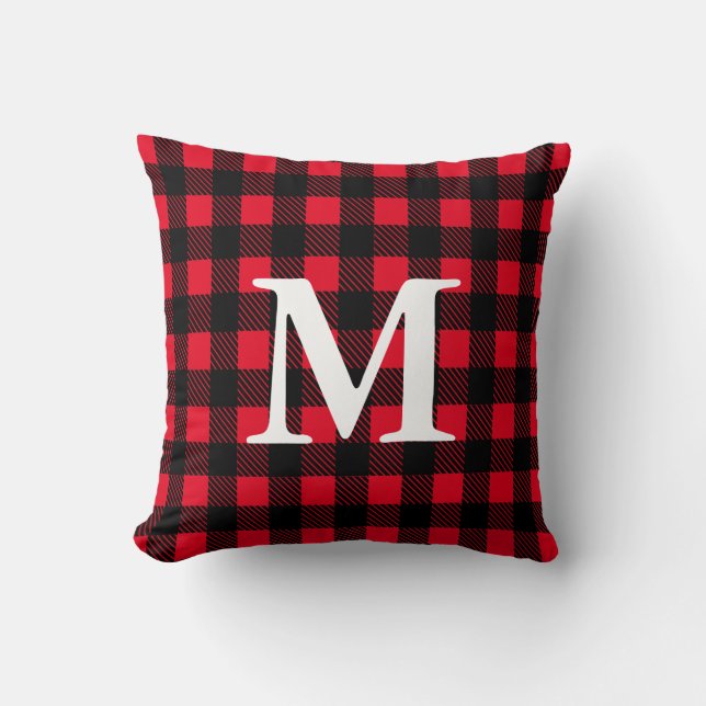 Coussin Rouge rustique et noir Lumberjack Style Plaid (Recto)