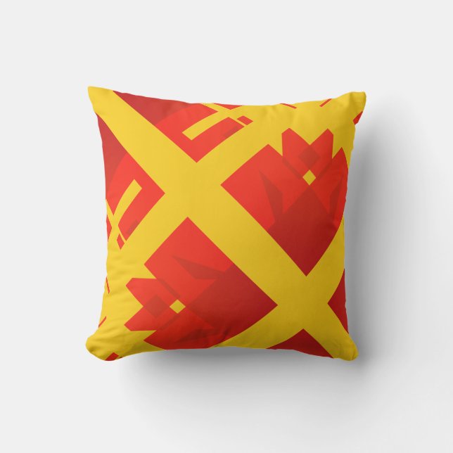 Coussin Rouge sur Gold Bold Diagonal Abstrait Floral Patte (Recto)