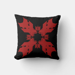 Coussin Rouge sur Noir Art Abstrait 4-Pétale Design