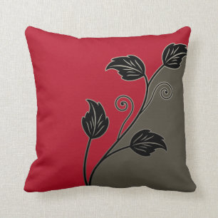 Coussin Rouge Taupe Noir Feuilleté Vin Floral