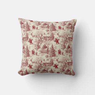 Coussin Rouge traditionnel du Père Noël sur Toile De Jouy 