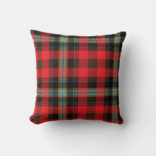 Coussin Rouge Turquoise Brown Tartan Plaid Motif