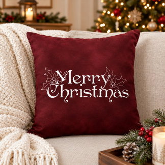 Coussin Rouge Velours Classique Noël Vintage Joyeux Noël
