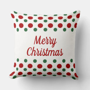 Coussin Rouge Vert Blanc Points de Polka Joyeux Noël