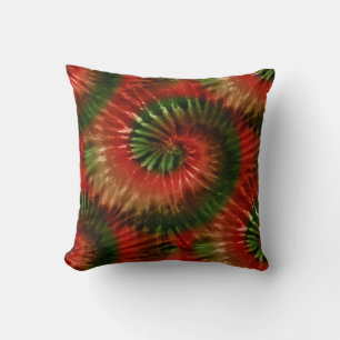 Coussin Rouge Vert et or Teinture Starburst Spiral Retro