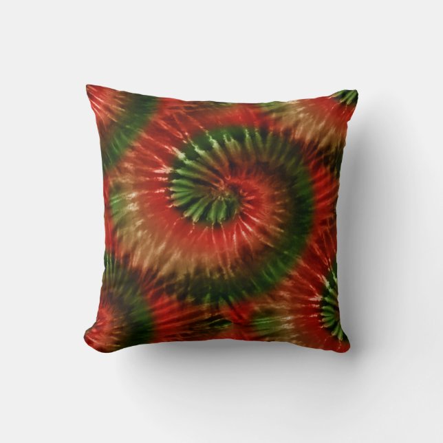 Coussin Rouge Vert et or Teinture Starburst Spiral Retro (Recto)