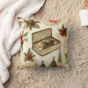 Coussin Rouge Vert Noël Fêtes rétro vintage