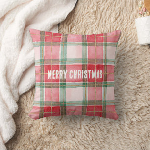 Coussin Rouge Vert Or Carreaux Rayures Noël