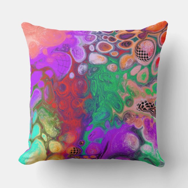 Coussin Rouge, vert violet coloré Art fluide (Recto)