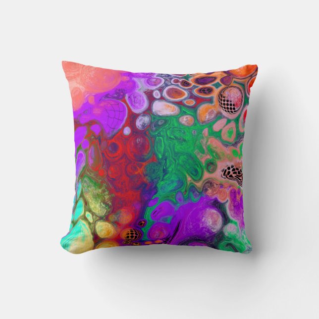 Coussin Rouge, vert violet coloré Art fluide (Recto)
