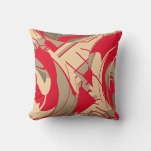 Coussin Rouge vif beige taupe feuillage luxuriant motif fl