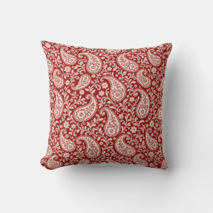 Coussin Rouge Vintage et Paisley Floral Ivoire