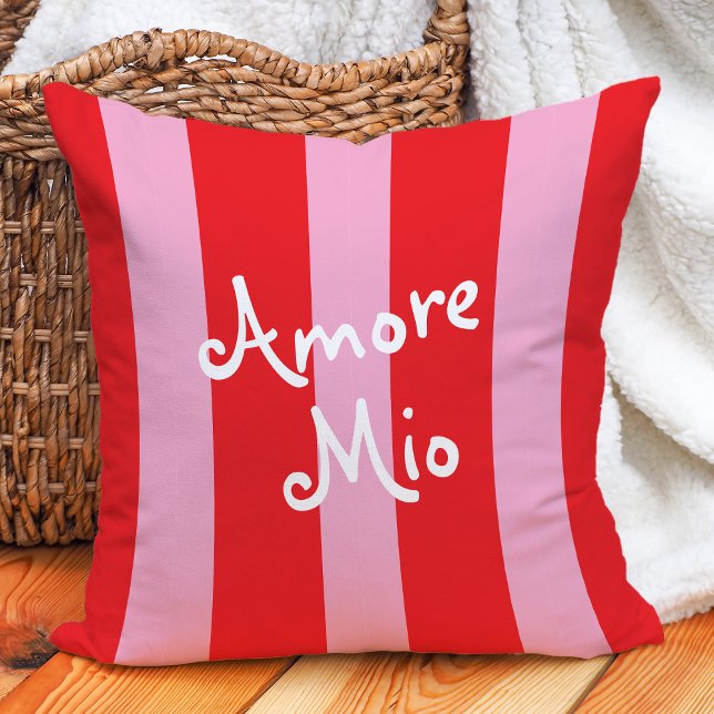 Coussin Rouges et roses vifs rayés | Amore Mio (Créateur téléchargé)