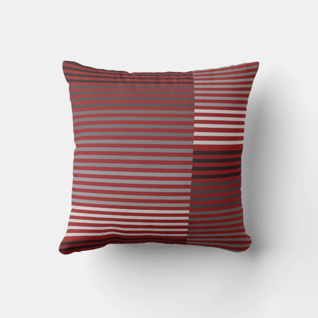 Coussin Rouges, Gris, Noirs, Rayures Blanches (Verso)