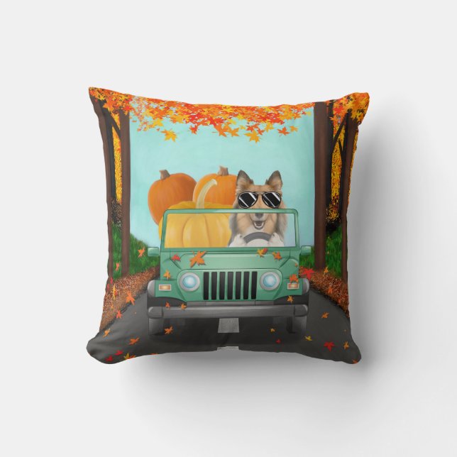 Coussin Rough Collie Chien Citrouille Automne (Recto)