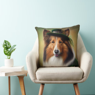 Coussin Rough Collie Chien dans la tenue de la Saint Patri