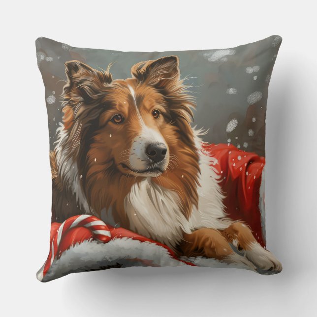 Coussin Rough Collie Chien Festif de Noël (Verso)