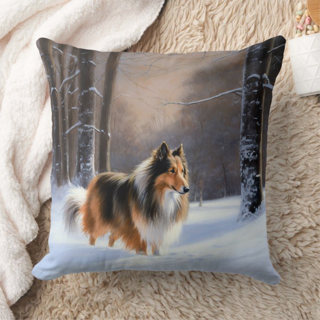Coussin Rough Collie Laisser Neige Noël (Couverture)