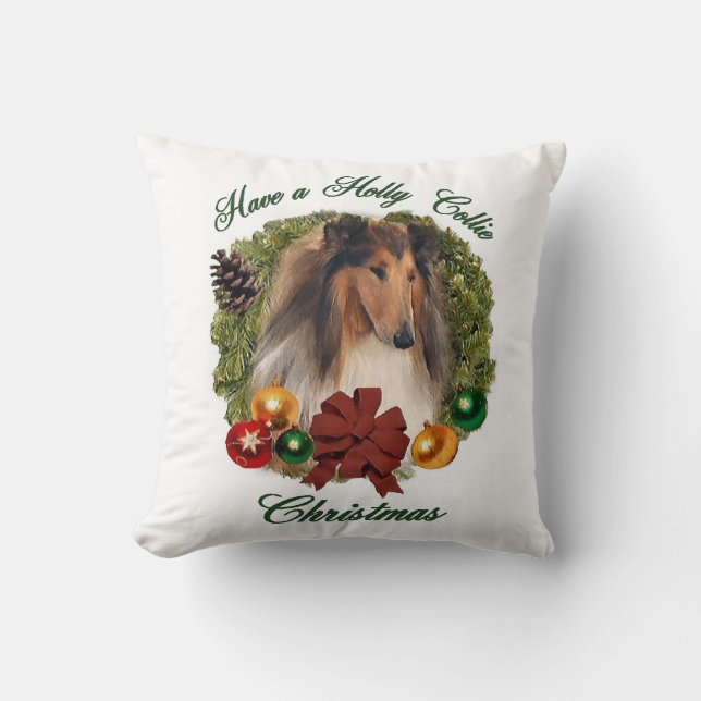 Coussin Rough Collie Noël (Recto)