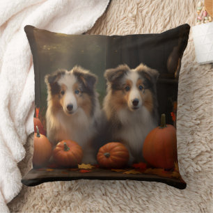 Coussin Rough Collie Puppy Automne Citrouille de plaisir