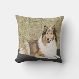 Coussin Rough Collie sur un arrière - plan floral Brown