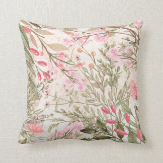 Coussin Rougissent l'aquarelle de corail rose de vert