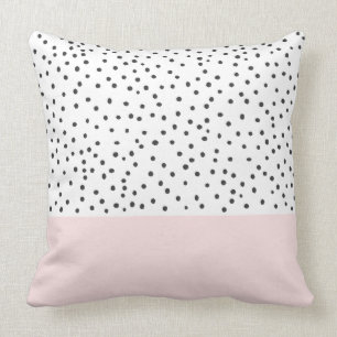 Coussin Rougissent le motif de pois noir rose d'aquarelle