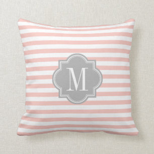 Coussin Rougissent les rayures roses avec le monogramme