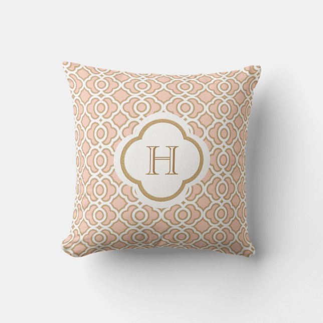 Coussin Rougissent monogramme de rose et de Marocain d'or (Recto)
