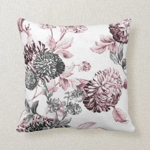 Coussin Rougissent Toile botanique noir et blanc rose