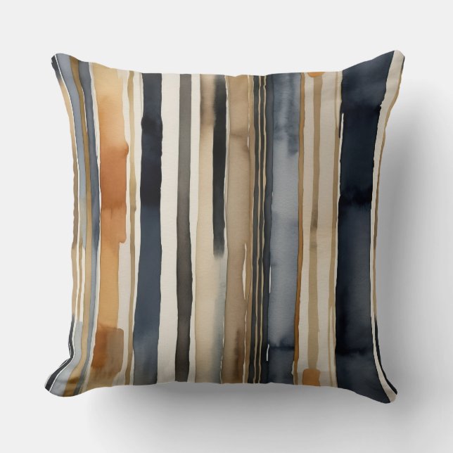 Coussin rouille bleue et rayures abstraites beige (Recto)