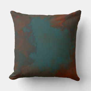 Coussin Rouille et marbre Turquoise abstrait