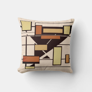 Coussin Rouille jaune noir sur formes géométriques beiges 