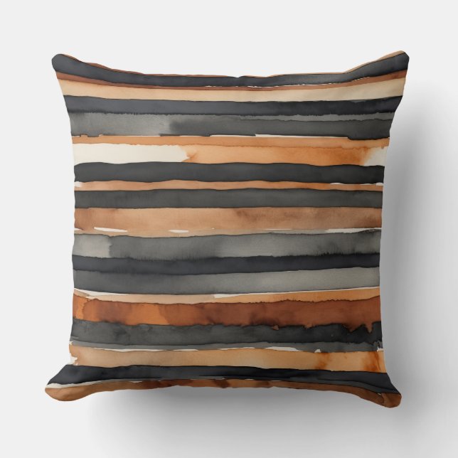 Coussin Rouille noire et rayures de charbon (Recto)