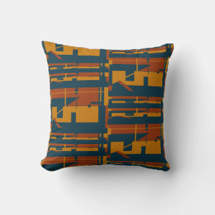 Coussin Rouille Or Bleu foncé Sud-Ouest Look Grandes mosaï