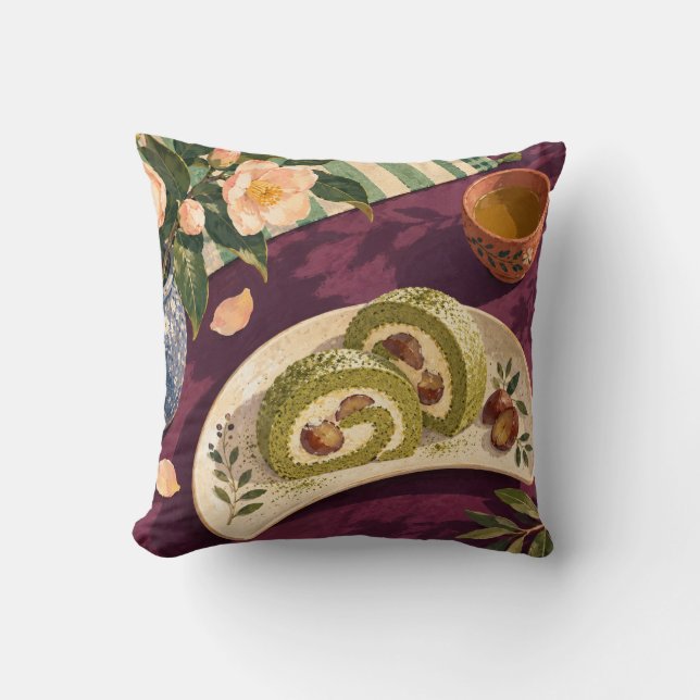 Coussin Roulé au thé matcha et marron, composition de thé  (Recto)