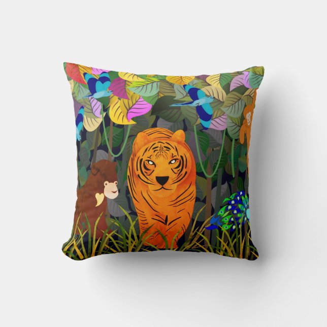Coussin Roulon indien de singe de la Jungle Tigre Soleil O (Recto)