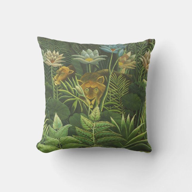 Coussin Rousseau Tropical Jungle Lion Peinture (Recto)