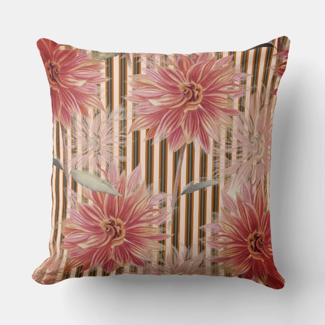 Coussin Rousses et Fleurs Dahlia Rust, Brown, Corail (Recto)