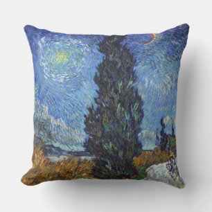 Coussin Route avec cyprès de Van Gogh Impressionnisme