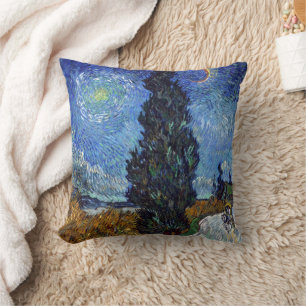 Coussin Route avec cyprès de Van Gogh Impressionnisme