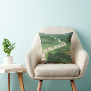 Coussin Routes américains panoramiques vintage, road trip 