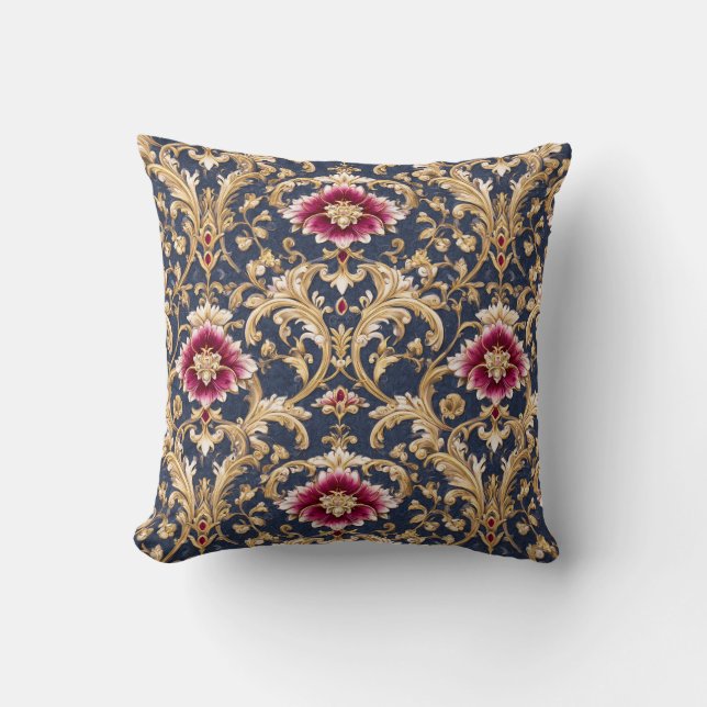 Coussin Royal Baroque Floral on Deep Blue (Recto)