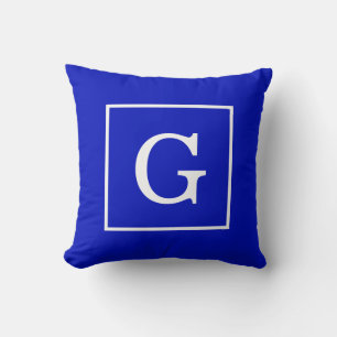 Coussin Royal Bleu Blanc encadré Monogramme initial