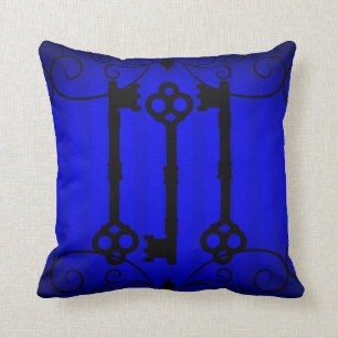 Coussin Royal bleu et noir élégantes vieilles clés et tour