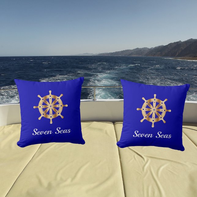 Coussin Royal bleu yacht nom de bateau or volant (Créateur téléchargé)