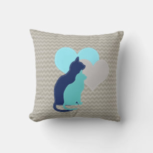 Coussin Royal Blue, Aqua, Grey Cats sur ChevronThon Coussi