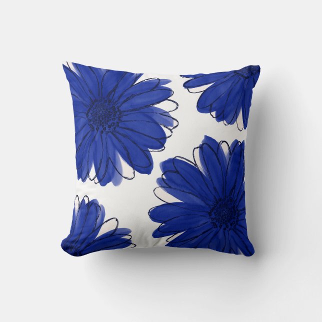 Coussin Royal Blue Daisies (Recto)
