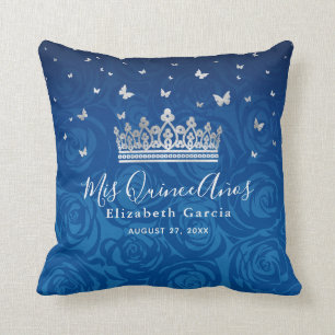Coussin Royal Blue et Silver Quinceanera Mis Quince Anos